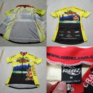 Suarez Cycling Jersey Womens Medium Yellow Texas Roadhouse Full Zip Short Sleeve